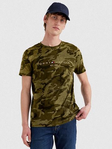 T Shirts Tommy Hilfiger Camo logo Homme Vert Olive | FR_M31011