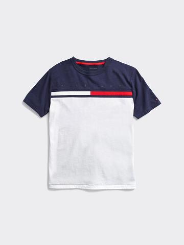 T Shirts Tommy Hilfiger Colorblock Enfant Blanche Bleu Marine | FR_B2167