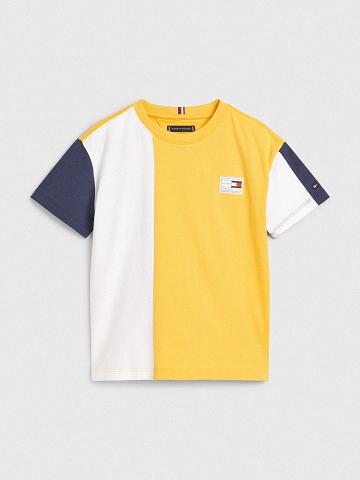 T Shirts Tommy Hilfiger Colorblock Enfant Jaune | FR_G1239