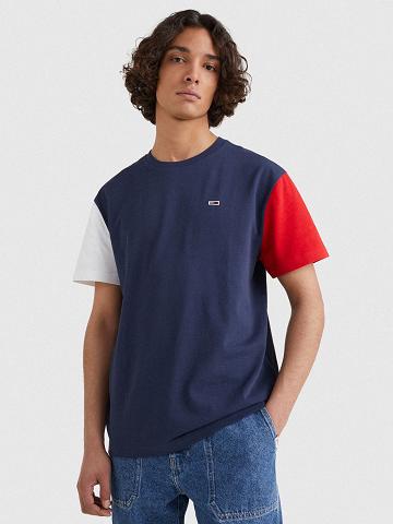 T Shirts Tommy Hilfiger Contrast sleeve Homme Bleu Marine Multicolore | FR_M31018