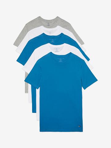 T Shirts Tommy Hilfiger Coton classics crewneck 5pk Homme Blanche Grise Bleu | FR_M31020