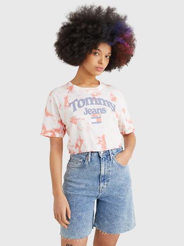 T Shirts Tommy Hilfiger Cropped Tie-Dye Logo Femme Rouge Blanche | FR_W21439