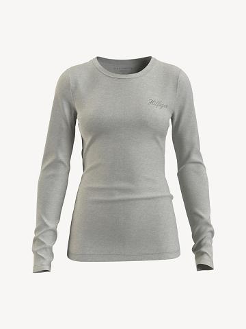 T Shirts Tommy Hilfiger Essential Favorite Long-Sleeve Crewneck Femme Grise | FR_W21443