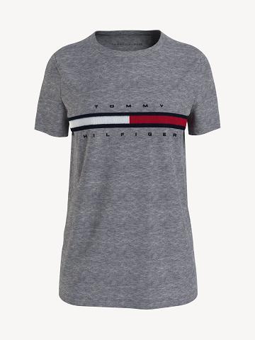 T Shirts Tommy Hilfiger Essential Flag Stripe Femme Grise | FR_W21447