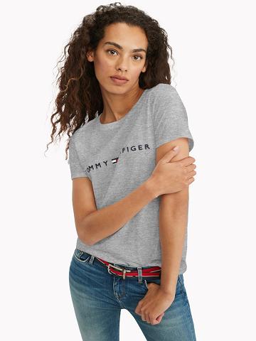 T Shirts Tommy Hilfiger Essential Logo Femme Grise | FR_W21448