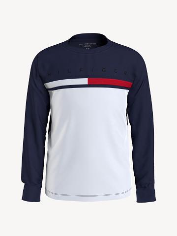 T Shirts Tommy Hilfiger Flag Stripe Long Sleeve Enfant Blanche Bleu Marine | FR_B2173