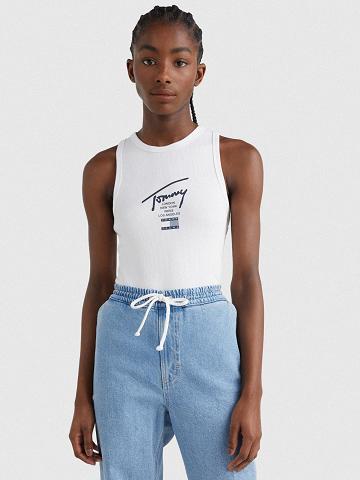 T Shirts Tommy Hilfiger Logo Tank Bodysuit Femme Blanche | FR_W21460