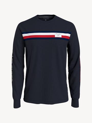 T Shirts Tommy Hilfiger Logo stripe long-sleeve Homme Bleu Marine | FR_M31052