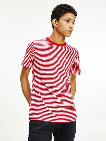 T Shirts Tommy Hilfiger Organic cotton classics stripe Homme Rouge Blanche | FR_M31059