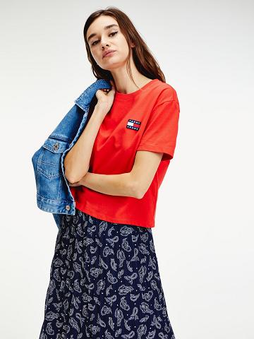 T Shirts Tommy Hilfiger Recycled Tommy Badge Femme Rouge | FR_W21474