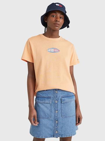 T Shirts Tommy Hilfiger Surf Globe Logo Femme Orange | FR_W21481