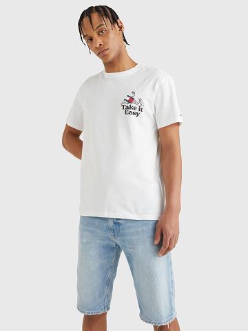 T Shirts Tommy Hilfiger Take It Easy Logo Homme Blanche | FR_M31077