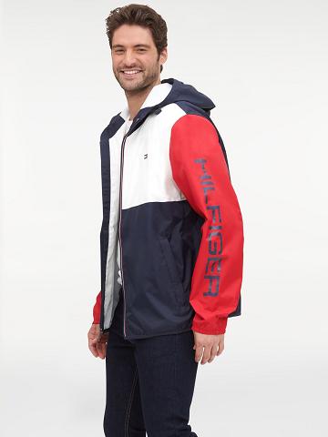 Vestes Tommy Hilfiger Essential colorblock windbreaker Homme Blanche Rouge Bleu Marine | FR_M31400