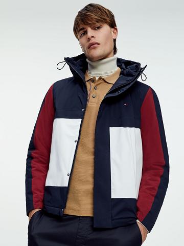 Vestes Tommy Hilfiger Recycled hooded colorblock Homme Bleu Marine Rouge Blanche | FR_M31415